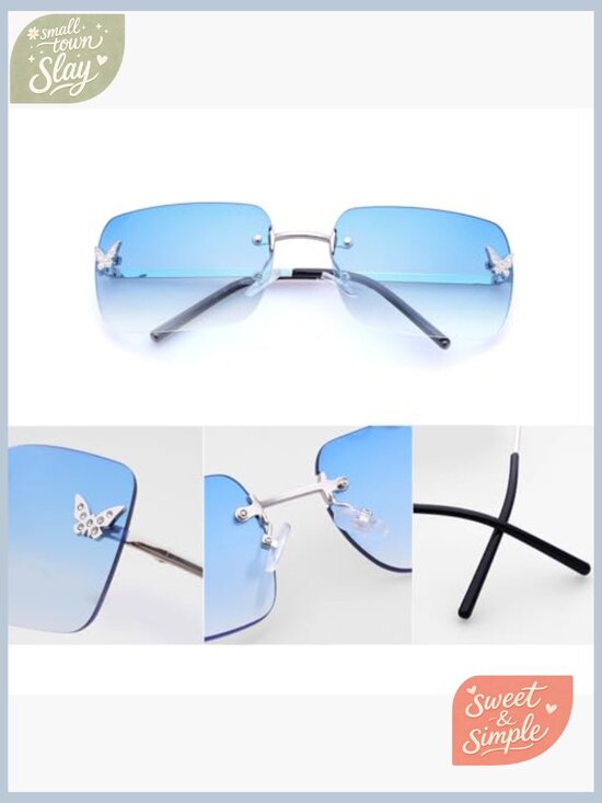 Rimless Rectangle Y2K Sunglasses Frameless Tinted Lens Butterfly main image 4